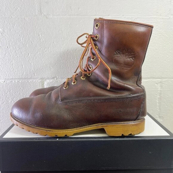 Vintage Timberland Ankle Work Boots Brown Leather Lace up Men's 10.5 Wide - Picture 4 of 14
